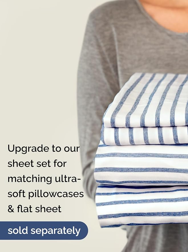 Extra Deep Twin XL Fitted Sheet - Hotel Luxury Single Fitted Sheet Only - Easily Fits 18 inch to 24 inch Mattress - Ultra Soft, Wrinkle Free w/Extra Deep Pockets - Breathable & Comfy - Blue Stripes