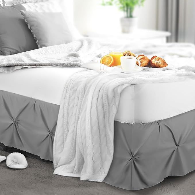 Nestl Dark Grey Bed Skirt Twin Size, Pinch Pleat Twin Bed Skirt, 14" Inch Drop Twin Bedskirt, Hotel Quality Dark Grey Bed Skirts, Premium Microfiber Bedskirt for Twin Bed, Dark Grey Twin Bed Skirt