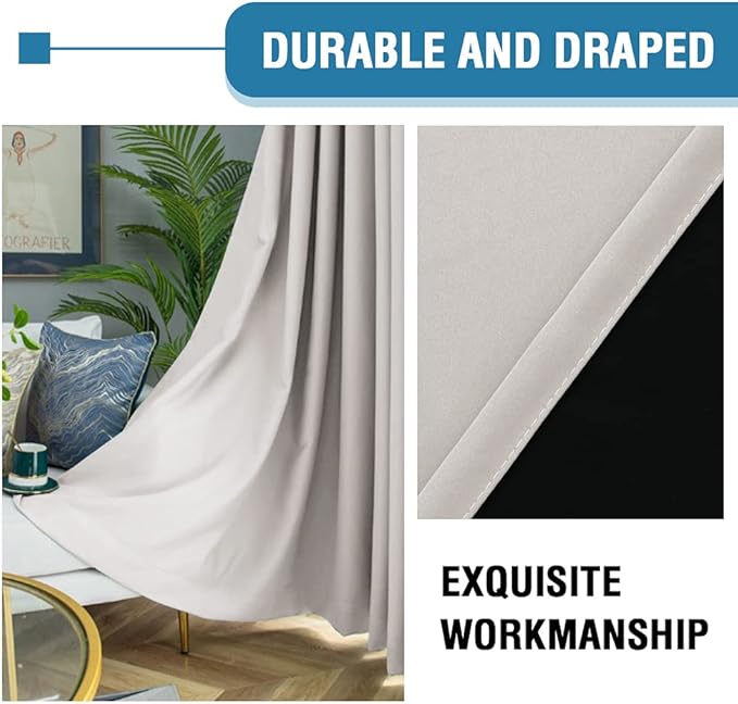 H.VERSAILTEX 100% Blackout Curtains for Bedroom Thermal Insulated Blackout Curtains 84 inch Length Full Light Blocking Curtains for Living Room with Black Liner 2 Panels Set, Pumice Stone