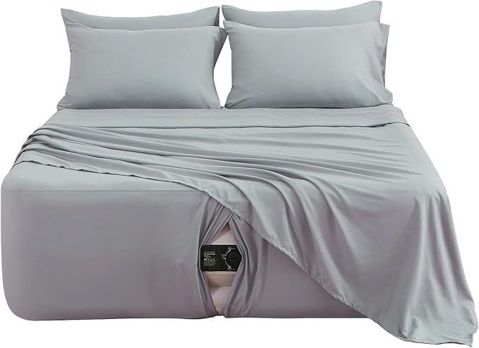 Queen Sheet Set for Air Mattress, 6 Piece Air Bed Sheets Set with 18-24 Inches Extra Deep Pocket, Soft & Breathable Inflatable Bed Sheet Set with Flat Sheet, Fitted Sheet and Pillowcases, Grey