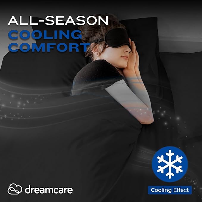 DREAMCARE California King Sheet Sets – 4 pcs Cooling Sheets – up to 21” Deep Cal King Sheets – Hotel Luxury Pillowcases – Superior Softness 100% Fine Microfiber with Side Pocket – Black