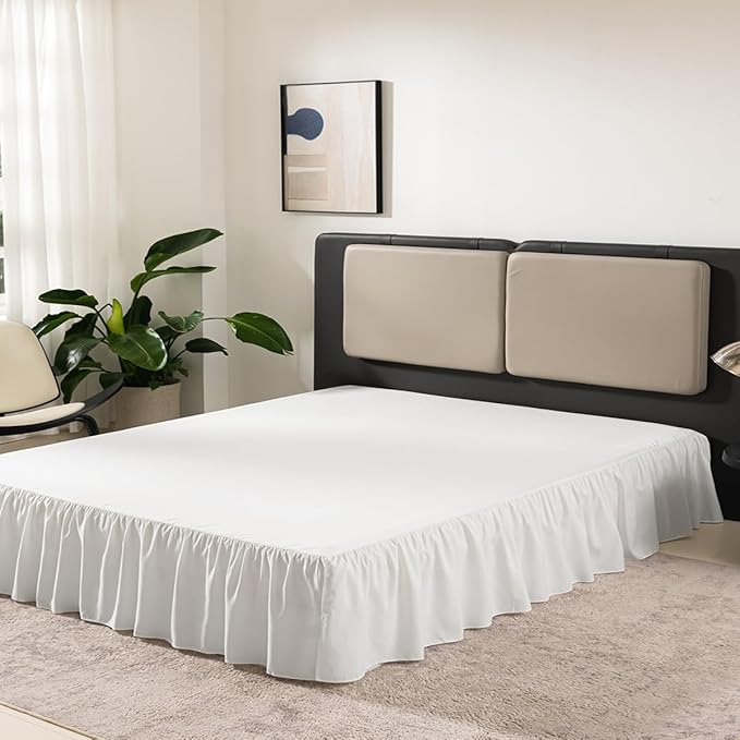 TSUTOMI Bed Skirt Queen Size Ruffled Bed Skirt with Split Corners, Queen Bed Skirt 12 Inch Drop, Queen Size Bed Skirt Ivory for Ruffled Bed Skirt with Split Corners, Bed Skirt Queen Size