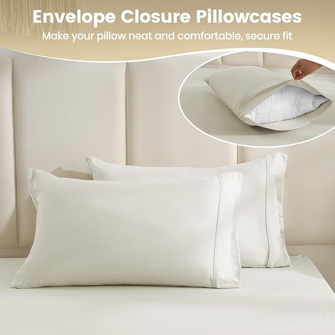 Full Sheet Set - Hotel Luxury 4 Piece Breathable Cooling Full Size Sheet Sets,Fits 16" Deep Pocket Mattress, Easy Care Wrinkle Free Bedding Sheet and Pillowcase Bedding Set, Ivory