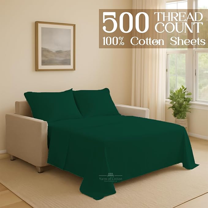 Sleeper Sofa 4 Piece Bed Sheet Set Premium Quality 100% Cotton 500 Thread Count, Smooth & Super Soft Sateen Weave, Extra Soft Bed Sheets, Wrinkle Free, 4 Inch Deep Pocket (Queen, Olive)