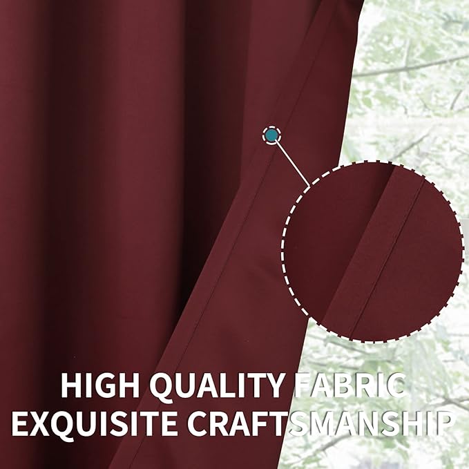 BGment Burgundy Kitchen Window Curtains Over Sink - Small Half Cafe Drapes with Rod Pocket Thermal Insulated Privacy for Bathroom Christmas Decor, 29 x 36 Inch, 2 Panels