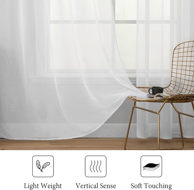 MIULEE 2 Panels Solid Color White Sheer Window Curtains Elegant Window Voile Panels/Drapes/Treatment for Bedroom Living Room (54 X 72 Inches White)