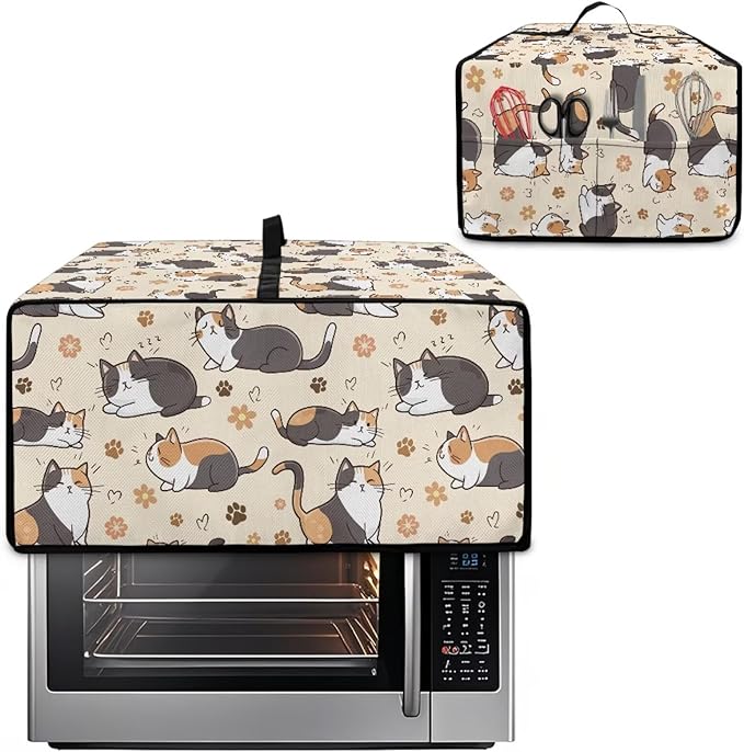 Cute Cats Paw Floral Print Microwave Oven Cover Waterproof Dust-Proof Microwave Oven Cloth Cover Polyester-Linen Fabric Small Appliance Dust Cover Case Protections Protector, M
