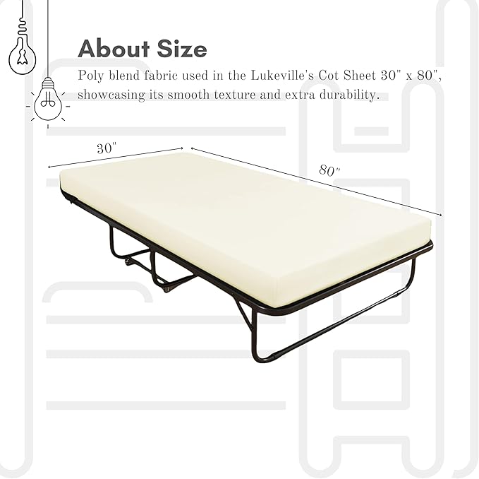 Lukeville's Cot Sheet 30" x 80", Daycare for Cot Size Mattress Sheets Pack of 2 Fitted Narrow Twin/Camp Bunk/Rvs Bunk/Trifold Mattress, Soft and PolyBlend Microfiber Cover for Toddler, Ivory