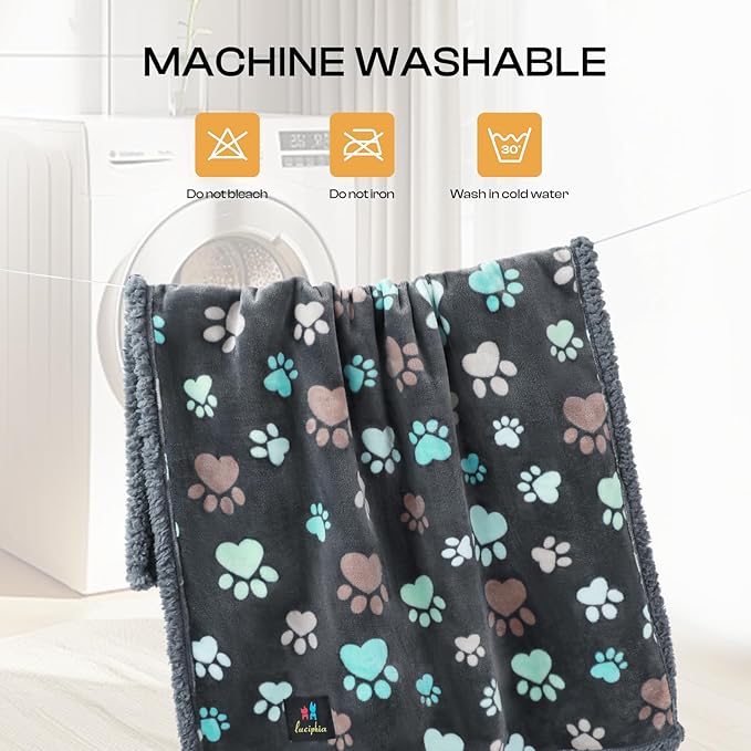 Luciphia Waterproof Pet Blankets for Couch Sofa Bed Cover Cat Liquid Pee Proof Washable Soft Fluffy Large Dog Blanket Reversible Furniture Protection Puppy Grey Paw Thicken Small（40" x 28"）