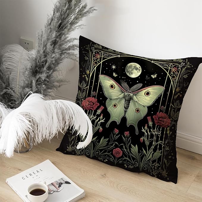 Vintage Floral Throw Pillow Covers, Vintage Flower Pattern Double Sided Cushion Cover, Indoor and Outdoor Home Art Decor Pillowcase for Sofa or Bedroom Decor 18x18inches (Green Butterfly, 18x18inches)