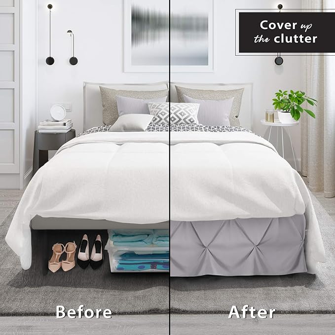Nestl Grey Lavender Bed Skirt Twin Size, Pinch Pleat Twin Bed Skirt, 14" Inch Drop Twin Bedskirt, Hotel Quality Grey Lavender Bed Skirts, Premium Microfiber Grey Lavender Twin Bed Skirt