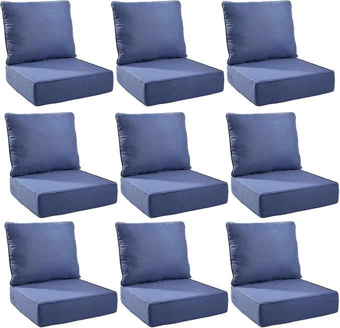 Outdoor Cushion Set for Furniture Patio Furniture, UV Resistant, Water Resistant - 6 Inch Thick Foam Garden Cushions – 22x24 Inch Patio Seat Covers for Chair/Sofa/Couch | Blue | 9-Pack |