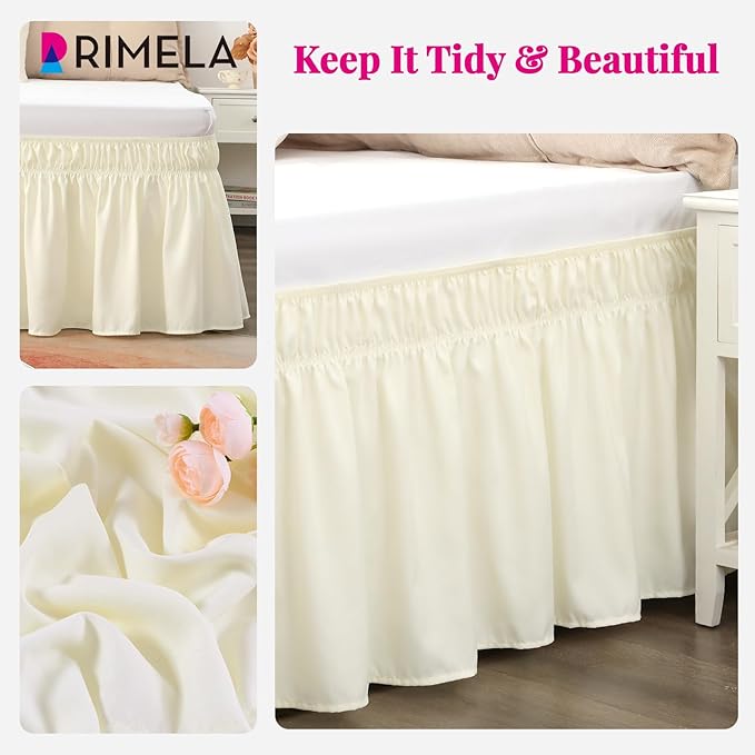 RIMELA Bed Skirt Queen Size 12 Inch Drop, Wrap Around Elastic Bedskirt Solid Microfiber Luxury Hotel Quality Fabric, Easy to Install Machine Washable Wrinkle & Fade Resistant, Butter Yellow