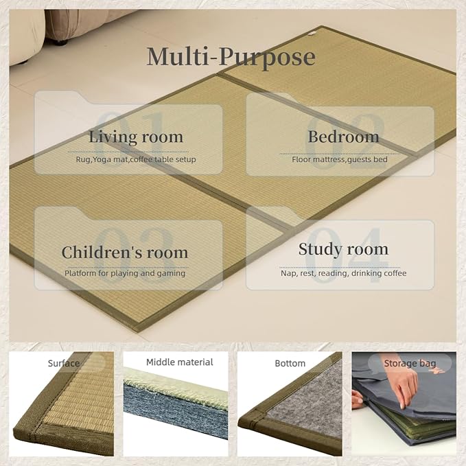 MustMat Tatami Mat Twin XL Japanese Floor Mattress Foldable Bed Mattress Rush Grass(Twin_xl-39"x82")
