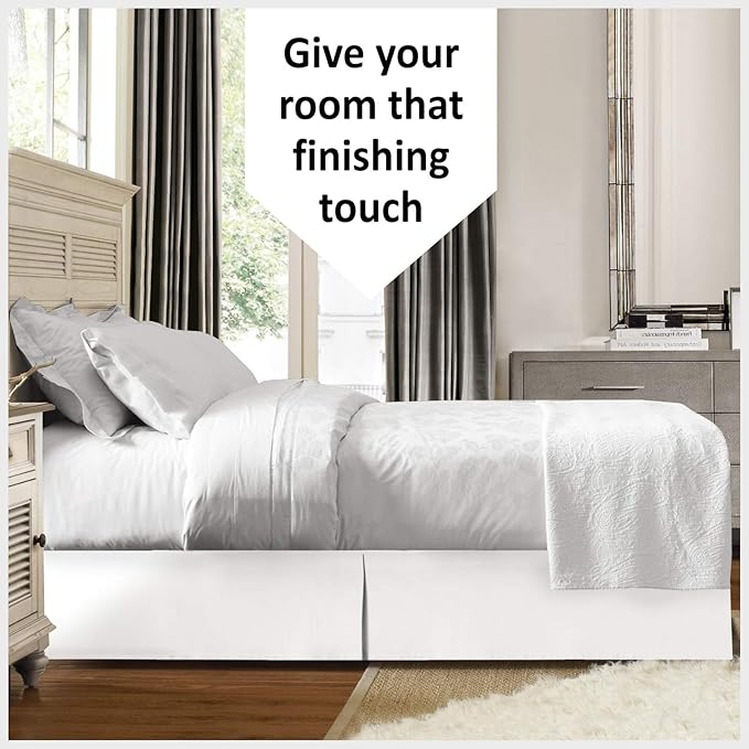 Bed Skirt - 100% Cotton 800 Thread Count Box Pleated Bed Skirt - Luxury Pleated Dust Ruffle, Hotel Quality Modern Bed Skirt, Easy Fit with 12 Inch Tailored Drop, California King, White