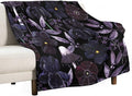 Gothic Floral Blanket, Vintage Abstract Black Purple Peony Flowers Mushroom Print Throw Blanket for Room Bedding Couch Decor Soft Lightweight Warm Cozy, 60"x80"