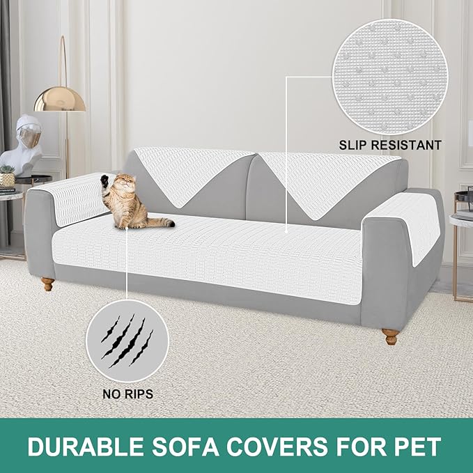 Foxdecor Couch Cover Sofa Covers Washable, Dog Bed Cover Couch Covers for 3 Cushion Couch Sofa Pet Friendly, Dog Couch Cover Furniture Covers for Pets.(White 40x50 inch)