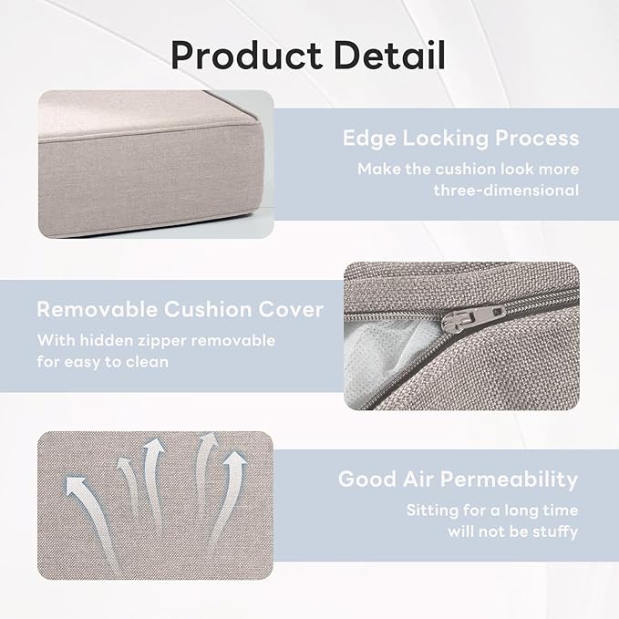 6" Thicker Outdoor Chair Cushion 10 Sets - 24" *24" *6" Waterproof Patio Furniture Cushions with Removable Cover, 28D High Density Sponge Filling Thicken Outdoor Patio Cushions - Beige