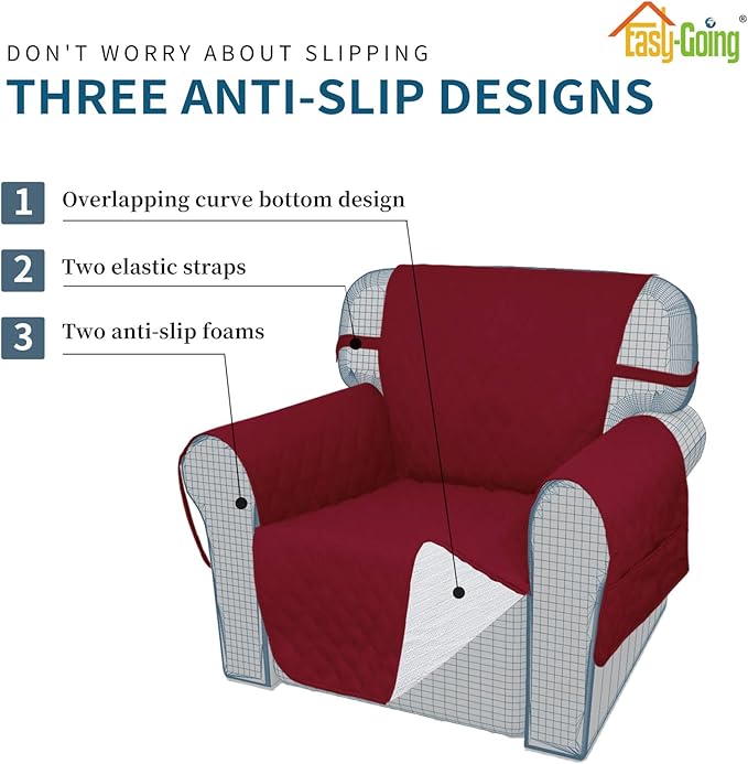 Easy-Going Sofa Slipcover Chair Cover Waterproof Couch Cover Washable Sofa Cover Non-Slip Fabric Furniture Protector with Pocket for Pets Covers Pets Kids Children Dog Cat (Chair, Christmas Red)