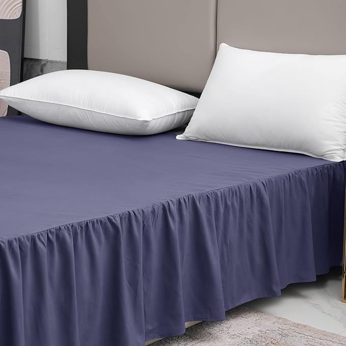 TSUTOMI Bed Skirt Queen Size Ruffled Bed Skirt with Split Corners, 14 Inch Drop Dust Ruffle Bed Skirts with Platform, Gathered Style, 100% Microfiber, Navy Blue