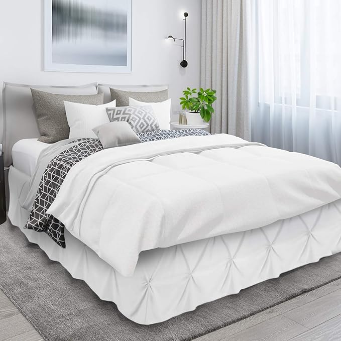 Nestl White Bed Skirt Queen Size, Pinch Pleat Queen Bed Skirt, 14" Inch Drop Queen Bedskirt, Hotel Quality White Bed Skirts, Premium Microfiber Bedskirt for Queen Bed, White Queen Bed Skirt