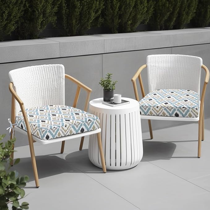 idee-home Outdoor Chair Cushions Set of 4, Thick 17" x 17" x 3" Outdoor Seat Cushions Patio Furniture Waterproof with Ties, Dining Pads