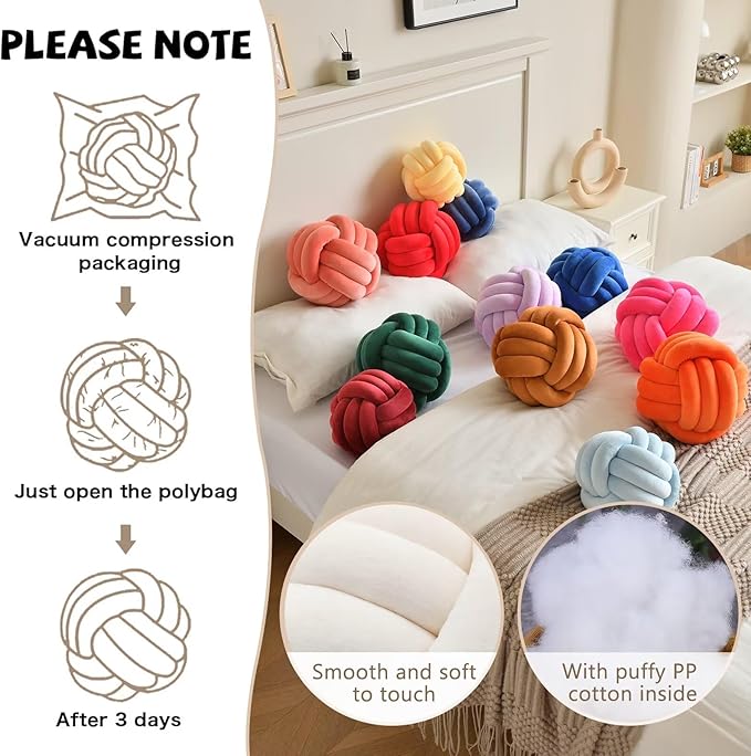 Decorative Throw Knot Pillow Ball for Home Chair Sofa Couch Bed Aesthetic Round Velvet Knotted Pillow Cushion (Purple, 11 inches)