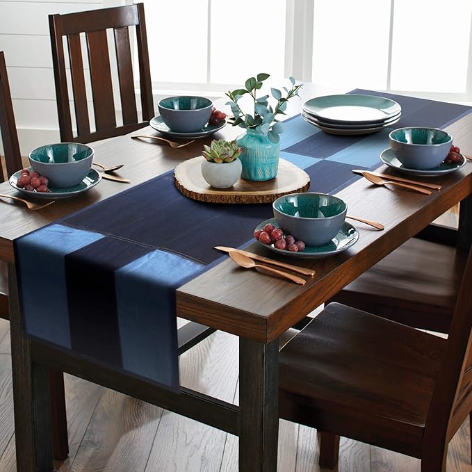 AAYU Designer Denim Table Runner/Bed Runners Limited and Exclusive Edition with Middle Floral Embroidery | 16 Inch X 108 Super Premium Quality Perfect for Wedding, Parties, Daily Décor