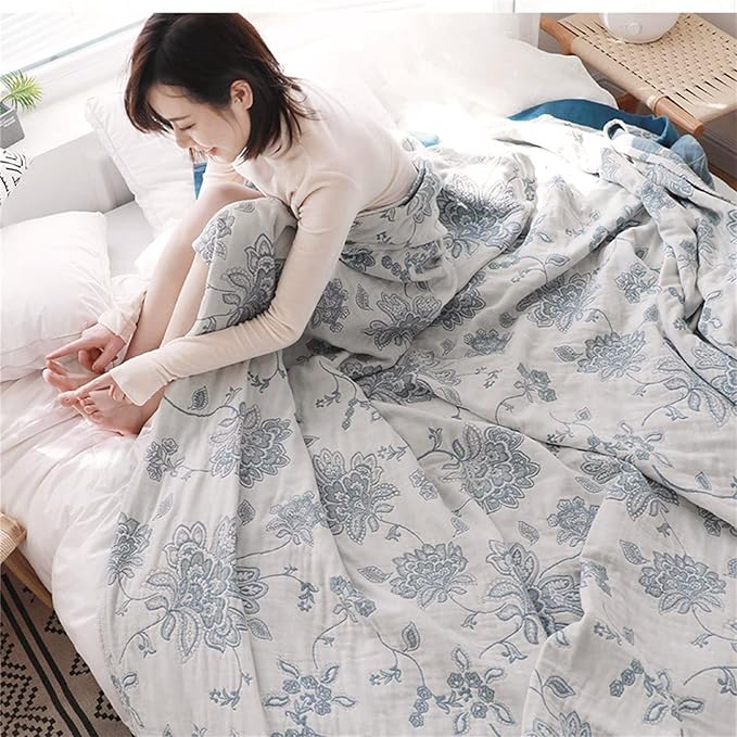 MSGKV Throw Blanket 100% Cotton Blankets Stitch Blanket,Versatile Knit Woven Super Soft Warm & Decorative Blankets for Chair Bed Sofa Couch and Bedroom Living Room,60''Wx 80''L