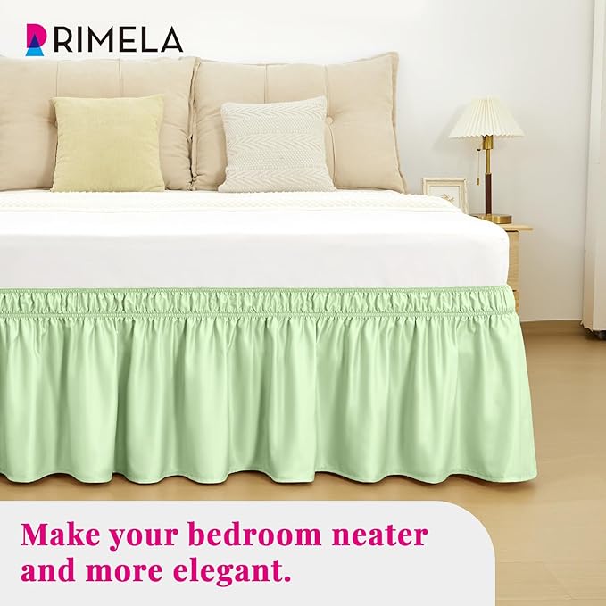 RIMELA Bed Skirt Queen Size Baby Green 15 Inch Drop, Wrap Around Elastic Bedskirt, Dust Ruffle for Adjustable Bed Base Soft Durable Fabric Machine Washable Easy to Install Bed Skirts