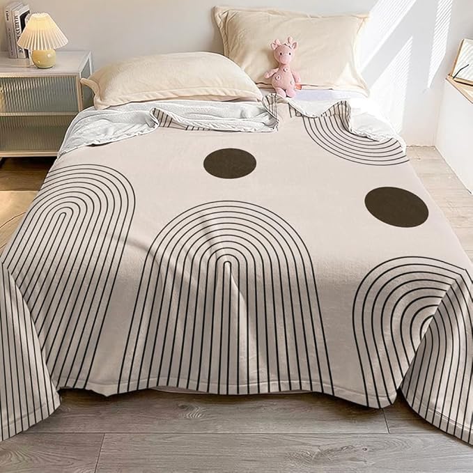 Modern Abstract Blankets Black Beige Boho Throw Blanket Boho Blanket Double Sided Flannel Throw Blanket,Suitable for Adults Children on The Sofa,Car,Bed Nap Warm Comfortable Blanket 70"X80"