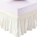 MEILA Wrap Around Bed Skirt Three Fabric Sides Elastic Dust Ruffled 18 Inch Tailored Drop,Easy to Install Fade Resistant-Ivory, Queen/King