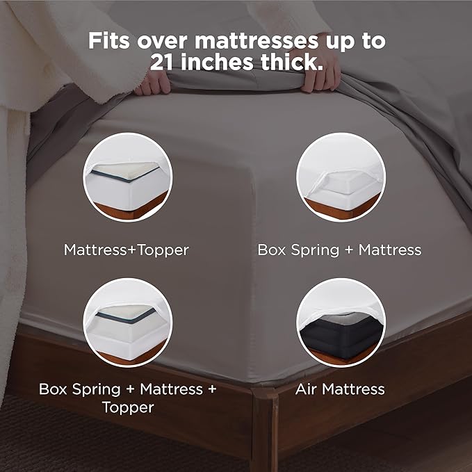 Bedsure Deep Pocket Queen Sheets Set - Fits Mattresses Up to 21 Inches Thick - 4 Piece GentleSoft Bed Sheets, Moisture Wicking, Soft & Cooling Bedsheet & Pillowcases, Easy & Secure Fit, White