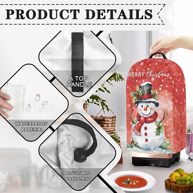 Merry Christmas Blender Dust Cover Stand Mixer or Coffee Maker Appliance Covers, Anti Fingerprint Polyester Dust Proof Stain Resistant Blender Cover for Home Kitchen