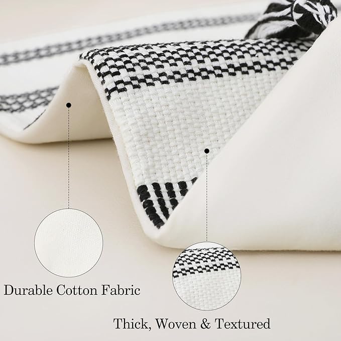 Smile Bee Boho Outdoor Couch Throw Pillow Covers Set of 2, Decorative Thick Woven Striped Accent Neutral Pillow Covers with Tassels for Bed Sofa Home Decor, 18x18 Inch, Black and Cream White