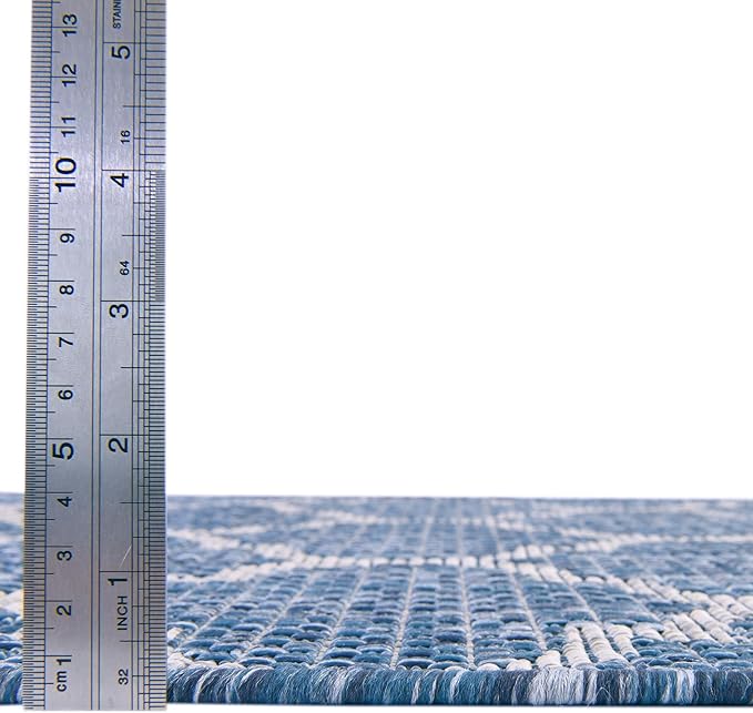 Unique Loom Outdoor Trellis Collection Area Rug (2' x 6' 1" Runner, Navy Blue/ Ivory)