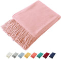 Homiest Decorative Knitted Throw Blanket with Fringe, Lightweight Acrylic Knit, Soft & Cozy Tassel Blanket for Couch, Sofa, Bed (Baby Pink, 50 x 60 Inch)