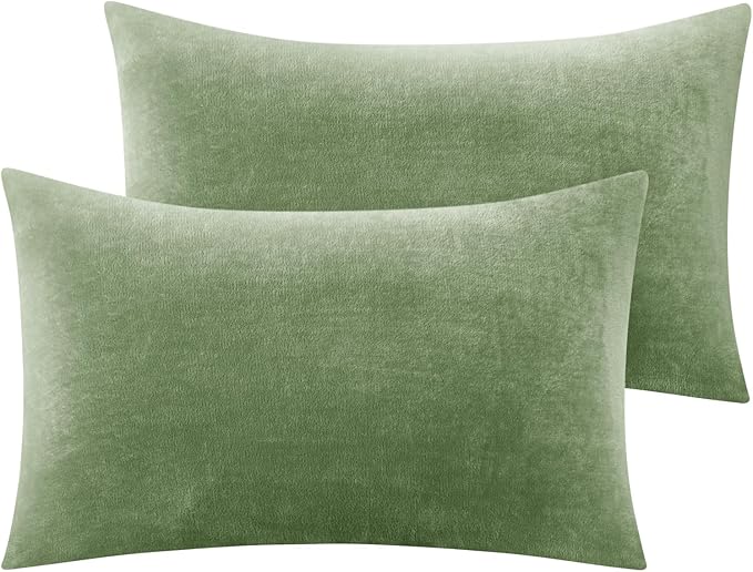 BEDELITE Flannel King Size Pillow Cases Set of 2, Super Soft Fleece Pillowcases with Zipper for Bedroom, Sofa, Couch,Luxury Cozy Fuzzy Velvet Pillow Shams for All Seasons(20x36 Inches,Sage Green)