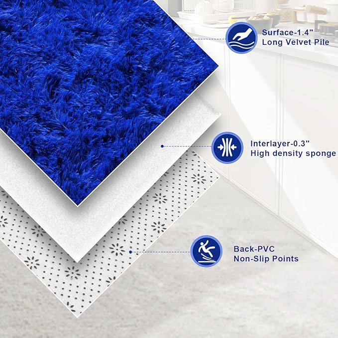Blue Fluffy Area Rugs for Bedroom, Soft Shaggy Carpets for Living Room, Upgrade Anti-Skid Fuzzy Rugs for Kids' Room, Perfect Decor for Modern Home 6x9 Feet