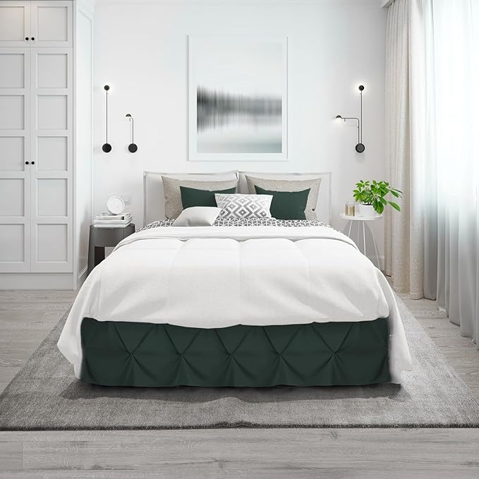 Nestl Forest Green Bed Skirt Cal King Size, Pinch Pleat Cal King Bed Skirt, 14" Drop Cal King Bedskirt, Hotel Quality Bed Skirts, Microfiber Bedskirt for Cal King Bed, Forest Green Cal King Bed Skirt