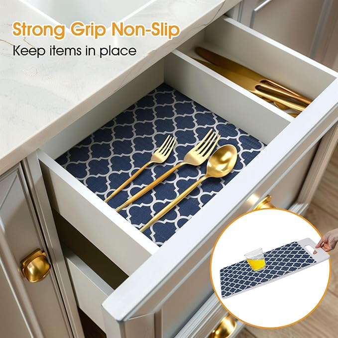 Shelf and Drawer Liner for Kitchen Cabinets Non-Adhesive, Strong Grip Non-Slip Thickened Cabinet Liners for Shelves, Waterproof Mats for Dresser Cupboard, Blue, 23 in x 30 Feet