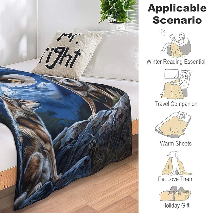 Bald Eagle Wolf Throw Blanket Wild Animal Print Blankets Gifts Couch Sofa Bed Stuff Decor Soft Cozy Lightweight Flannel Bedding for Lover 50"x60"