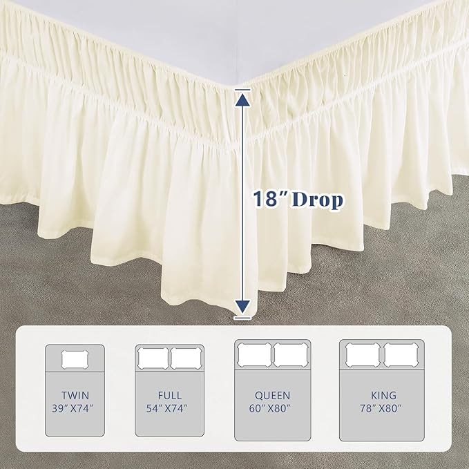 King Bed Skirt, Elastic Wrap Around Bed Skirt King Size, Bed Skirts for Adjustable Bed, Easy Fit with 18" Drop Length Tailored Drop Dust Ruffle (Light Yellow)