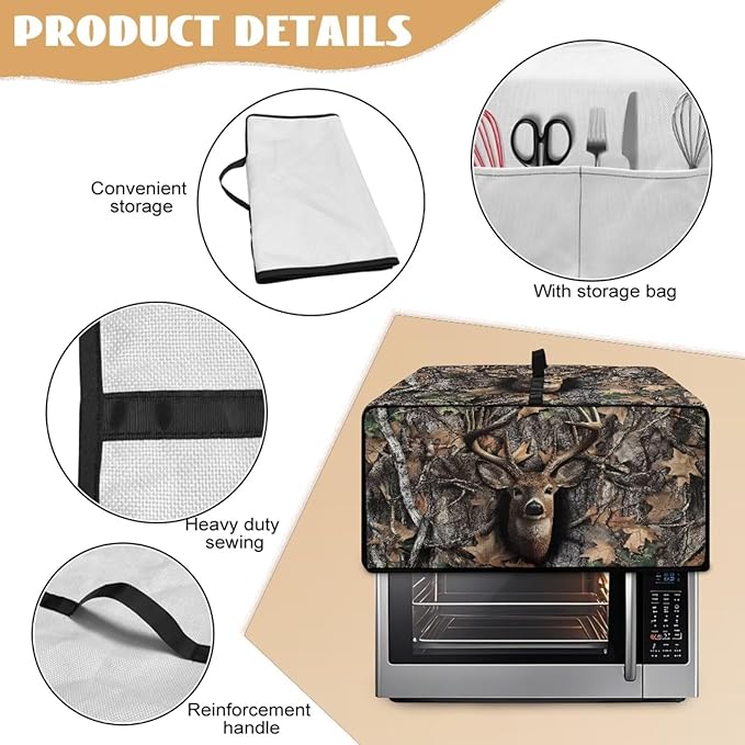 Dust-Proof Microwave Oven Cover Protector Microwave Oven Grill Cover Deer Elk Forest Camo Hunting Print Universal Kitchen Appliance Protector Case Protections for Toaster Oven, L