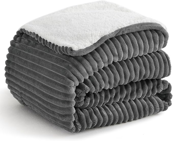 Sherpa Blankets King Size - Fleece King Size Blanket for Bed, Soft and Warm Throw Blanket for Winter, 108" x 90", Grey