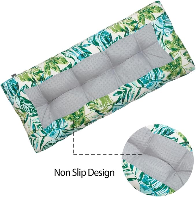 FUNHOME Outdoor Bench Cushion 48 x18 inch with Non-Slip Grips,Water Resistant Porch Swing Cushion,Bench Pillow Pads,Floral Tufted Cushions for Patio Garden Furniture,48" Seat Cushions(Palm Leaf)
