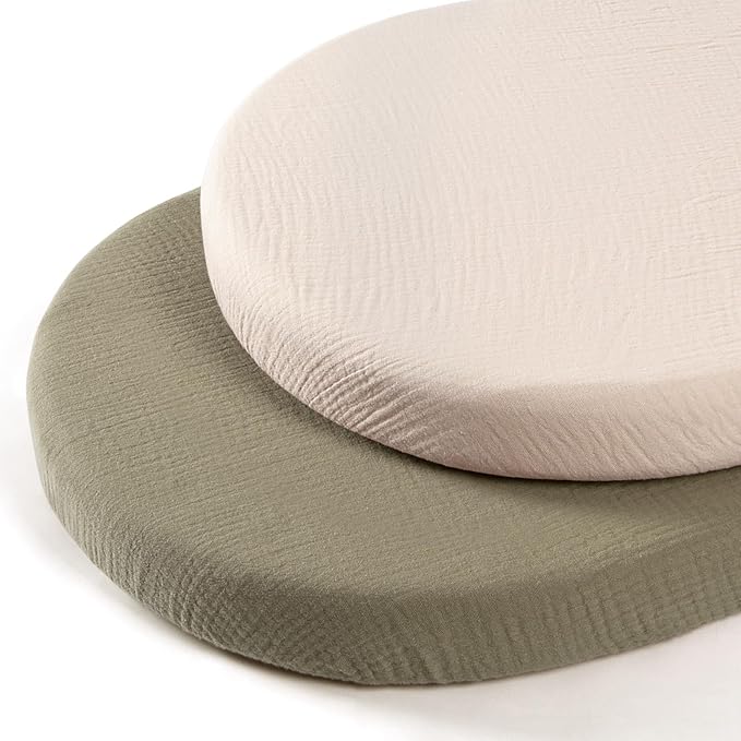 lulumoon Muslin Bassinet Sheets for Baby: Soft & Skin-Friendly Cotton Sheets for Boys and Girls - Fitted for MiClassic & Milliard Bassinet and Large Bedside Sleepers