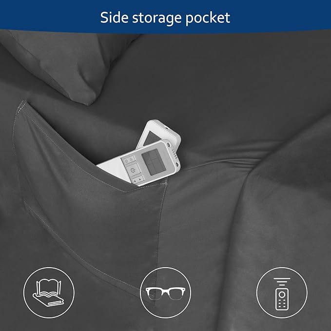 Moonsea King Size Sheets Set for Air Mattress - Deep Pocket King Sheet Set - 3Pcs Side Storage Pocket Fitted Sheet & Pillowcases Easily Fits 16in to 24in Pillow Top Bed Mattress, Black