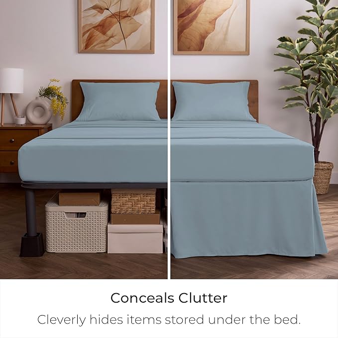 Mellanni Bed Skirt Twin XL Size - Bed Skirting - 15-Inch Tailored Drop Pleated Dust Ruffle - Hotel Luxury Bedding - Wrinkle, Fade, Stain Resistant - 1 Bedskirt (Twin XL, Blue Hydrangea)