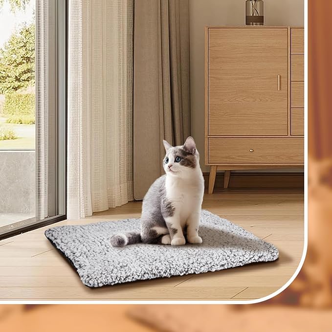 Nobleza Self Heating Cat Bed, Super Soft Thermal Dog Crate Bed Mat for Sleeping, Washable Anti-Slip Self Warming Pet Kennel Pad for Small Medium Cats Dogs Indoor Outdoor (LightGray, M)